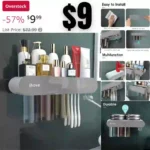 iHave Toothbrush Holders, 3 Cups Toothbrush Holder Wall Mounted with Toothpaste Dispenser Bathroom Organizers and Storage