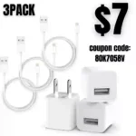 iPhone Charger Cable,3Pack (MFi Certified) Data Sync Charging Cords with 3Pack USB Wall Charger Travel Plug Adapter