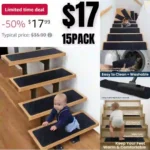 15-Pack Non-Slip Stair Treads for Wooden Steps, Anti Slip Indoor Stair Runners Rugs Pad for Elders Kids and Pets