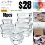 18 Piece Glass Food Storage Containers with Lids, Meal Prep Containers for Food Storage, BPA Free