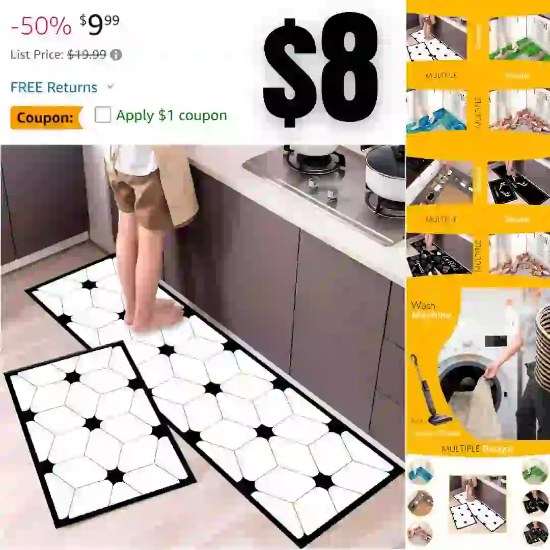 2-Pieces Kitchen Mat Set with Non-Slip, Washable Backing, Ideal for Sink Front, Indoor Doormat, Laundry Room Rug