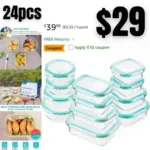 24pcs Glass Food Storage Containers with Lids