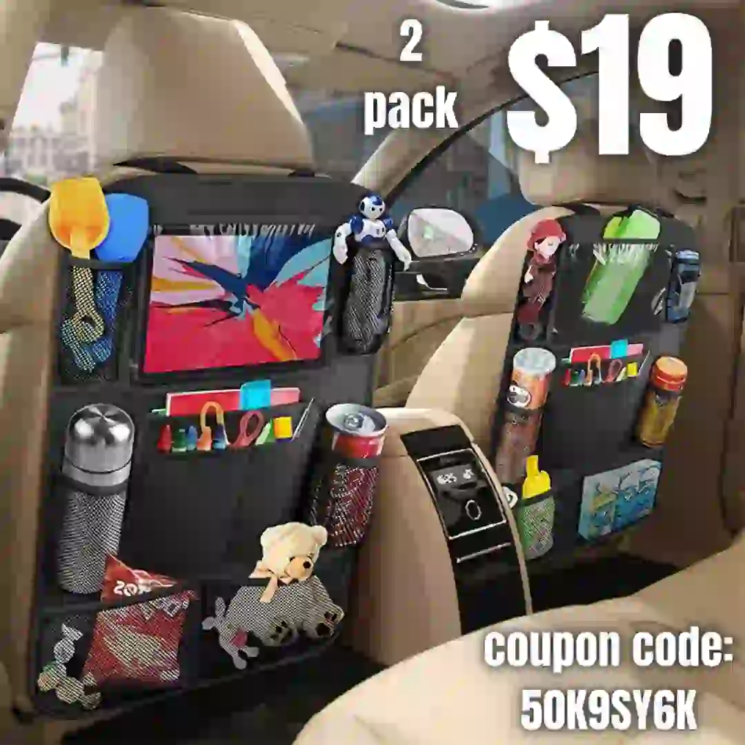 2pack Car Organizer Backseat Bag with Tablet Holder + 9 Storage Pockets Car Backseat Organizers for Kids Car Travel Accessories