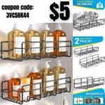 2pack Large Capacity Rustproof Metal Shelves, Organizer for Shower Essentials, Black