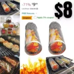 2pcs Rolling Grilling Basket Stainless Steel Rolling Grill Baskets for Outdoor Grill Round BBQ Basket Camping Grill Suitable