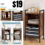 3 Tier End Table, Tall Side Table with Storage Cabinets, Bedside Table Nightstand Small Bookcase for Small Space in Living Room