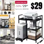 3-Tier Printer Stand with Storage, Charging Station & Open Shelves for Home Office