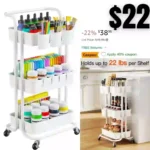 3-Tier Rolling Cart with Wheels – Rolling Storage Cart with Hanging Cups & Hooks
