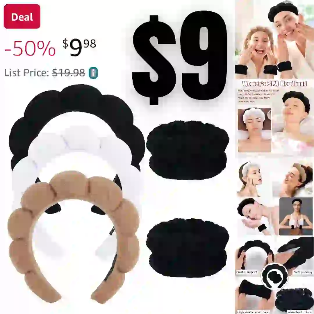 3Pcs Spa Headband for Washing Face Wristband Set Sponge Makeup Skincare