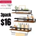 3pack Bathroom Floating Shelves Wall Mounted Shelving with Removable Towel Bar, Wall Decor and Organizer