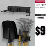 4-Piece Garden Tool Organizer – 16 Inches Garage Tool Organizer Wall Mount with 3 Adjustable Hooks, Rake