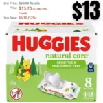 448 wipes Huggies Natural Care Sensitive Baby Wipes, Unscented, Hypoallergenic, 99% Purified Water