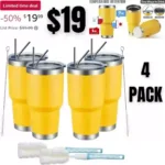 4PACK Insulated Tumbler With Lids and Straws,Stainless Steel Double Vacuum Coffee Tumbler Cup