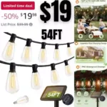 54(48+6) FT Solar String Lights Waterproof,Patio Lights Solar Powered with USB Port & 3 Lighting Modes 15+1 LED