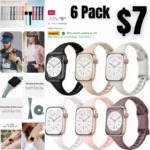 6 Pack Slim Bands Compatible with Apple Watch Band