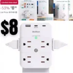 Addtam 8 Outlets Splitter with 3 USB Wall Charger