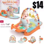 Baby Gym Play Mat, Play Piano Gym with Sound & Light,Tummy Time Activity Mat with Baby Rattles for Sensory and Motor Skill Development