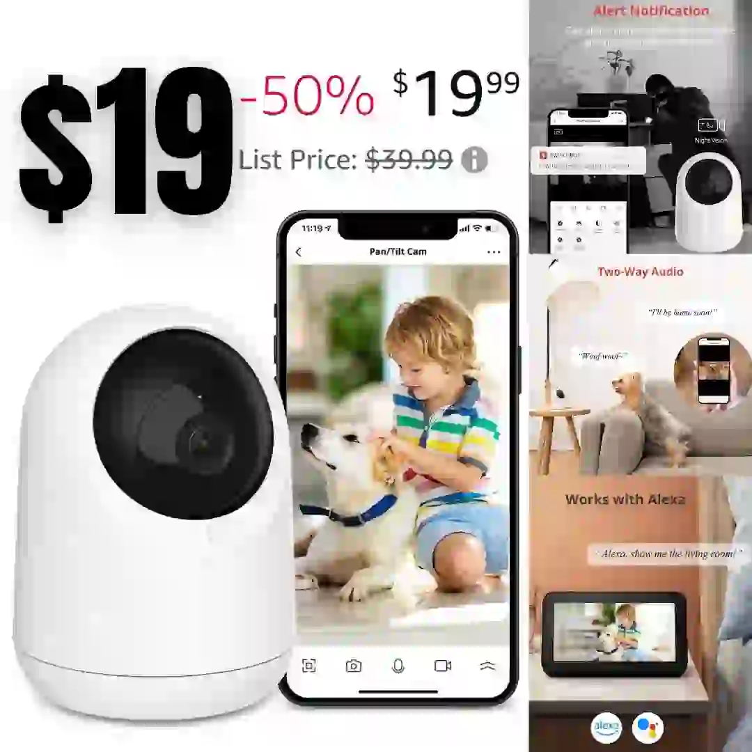 Baby Monitor Indoor Camera, 360-degree 1080P Pan Tilt Smart WiFi