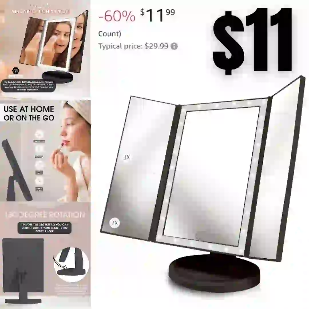 Backlit Makeup Vanity Mirror 36 LED Lights Touch-Screen Light Control