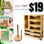 Bamboo Ziplock bag Organizer – Plastic bag Organizer – Ziplock Bag Storage Organizer for Drawer – Kitchen Towel Holder