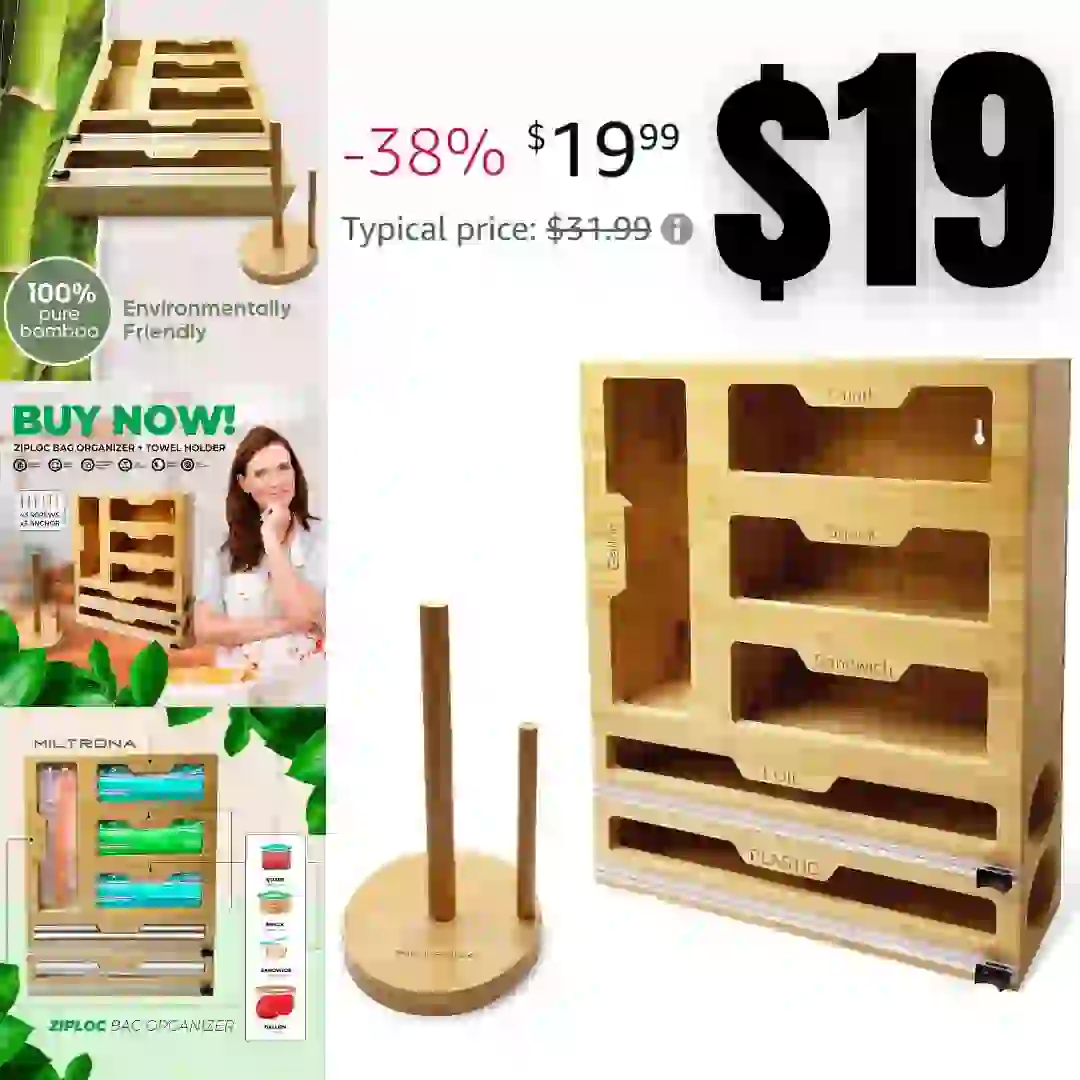 Bamboo Ziplock bag Organizer – Plastic bag Organizer – Ziplock Bag Storage Organizer for Drawer – Kitchen Towel Holder