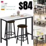 Bar Table Set of 2,Faux Marble Table Top,PU Leather Stools,3 Piece Pub Height Table Set