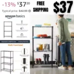 Basics 4-Shelf Narrow Adjustable Storage Shelving Unit, 200 Pound Loading Capacity per Shelf