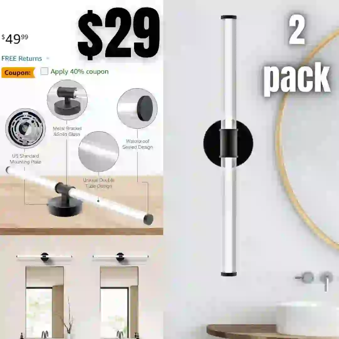 Bathroom Light Fixtures Wall Mount, 23inch Dimmable LED Vanity Light, 13W 6000K Modern 360 Wall Sconce