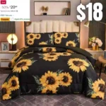 Black Sunflowers Comforter Set Yellow Floral Botanical 3-Pieces Microfiber Bedding Quilt for Girls Teens