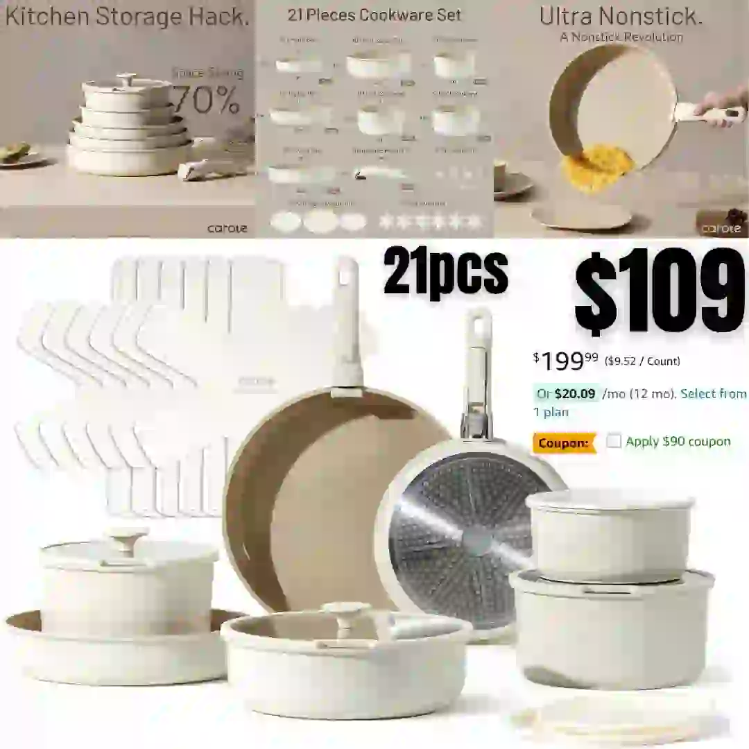 CAROTE 21pcs Detachable Handle Pots and Pan Set