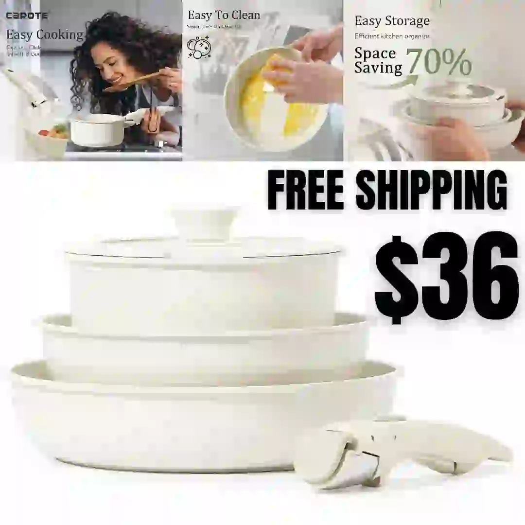 CAROTE Nonstick Cookware Sets, Non Stick Pots and Pans Set Detachable Handle