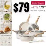 CAROTE Pots and Pans Set Nonstick, White Granite Induction Kitchen Cookware Set, 10 Pcs Non Stick Cooking Set