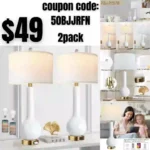 Ceramic Table Lamp Set of 2 with USB Ports, 3-Color Temperature Tall Table Lamp with White Fabric Lampshade
