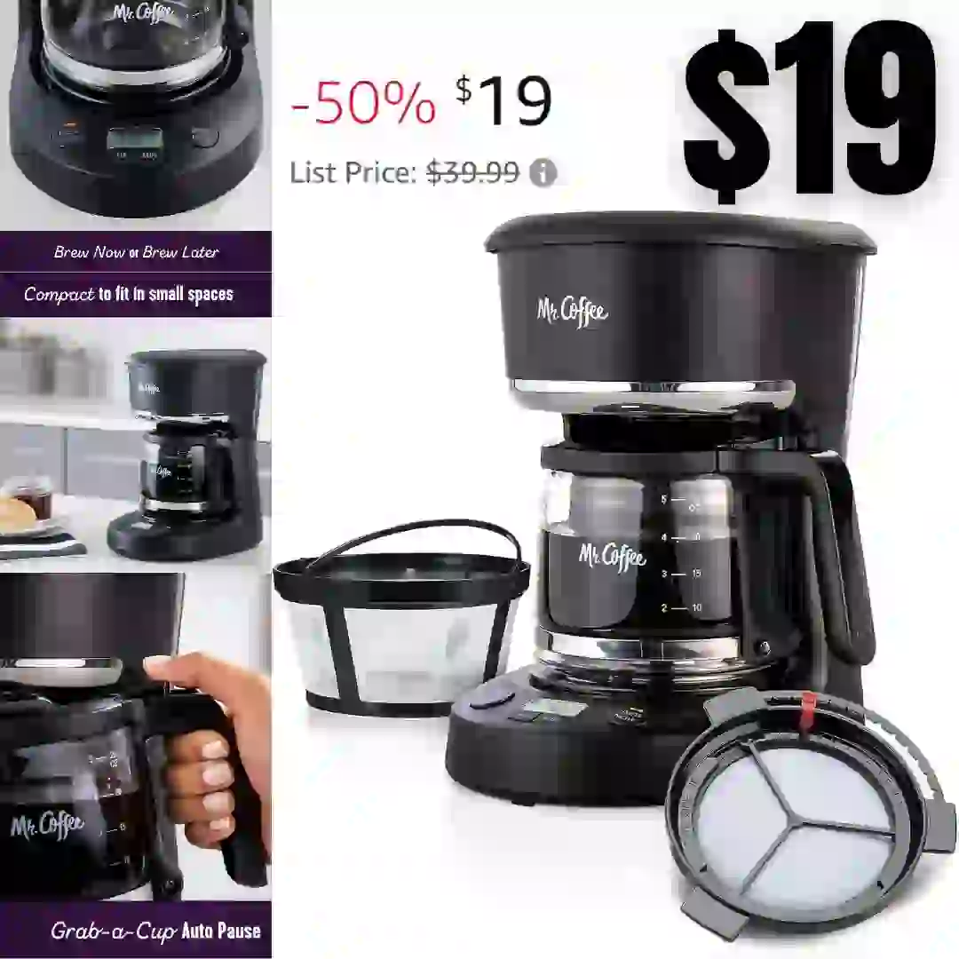 Coffee Maker, Programmable Coffee Machine with Auto Pause and Glass Carafe, 5 Cups