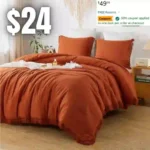 Comforter King Size Set Burnt Orange, 3 Pieces Terracotta Boho Bed Tassel Lightweight Bedding Comforter Sets