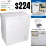 Compact Chest Freezer, 5.5 cu ft (155L), White, Manual Defrost Deep Freeze, Storage Basket, Space-Saving Flat Back, Stay-Open Lid, Front-Access Defrost Drain