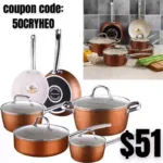 Cook Code 10-Piece Pots and Pans, White Ceramic Nonstick Copper Finish Cookware Set with Lids