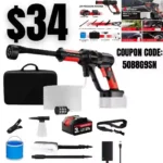 Cordless Power Pressure Washer 21V Portable Electric Washer with Battery, Fast Charger and 4 Cleaning Nozzle