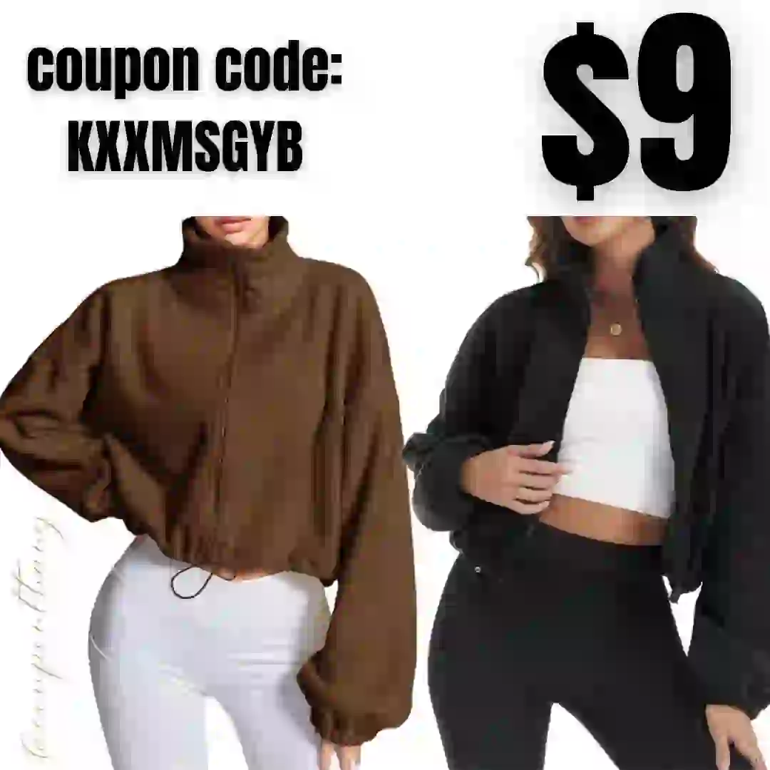 Cropped Fleece Jackets for Women Zip Up Hoodie Sweatshirt Winter Coats Sherpa Fall Clothes