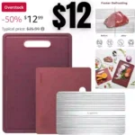Cutting Boards for Kitchen with Defrosting Tray Set of 3, Dishwasher Safe Plastic Cutting Board with Deep Juice Grooves