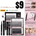 DIY Eyelash Extension Kit with 156 Pcs Lash Clusters Bond and Seal Eyelash Glue Remover Eyelash Tweezers Applicator Beginner Set Thin Band Cluster Lashes Kit