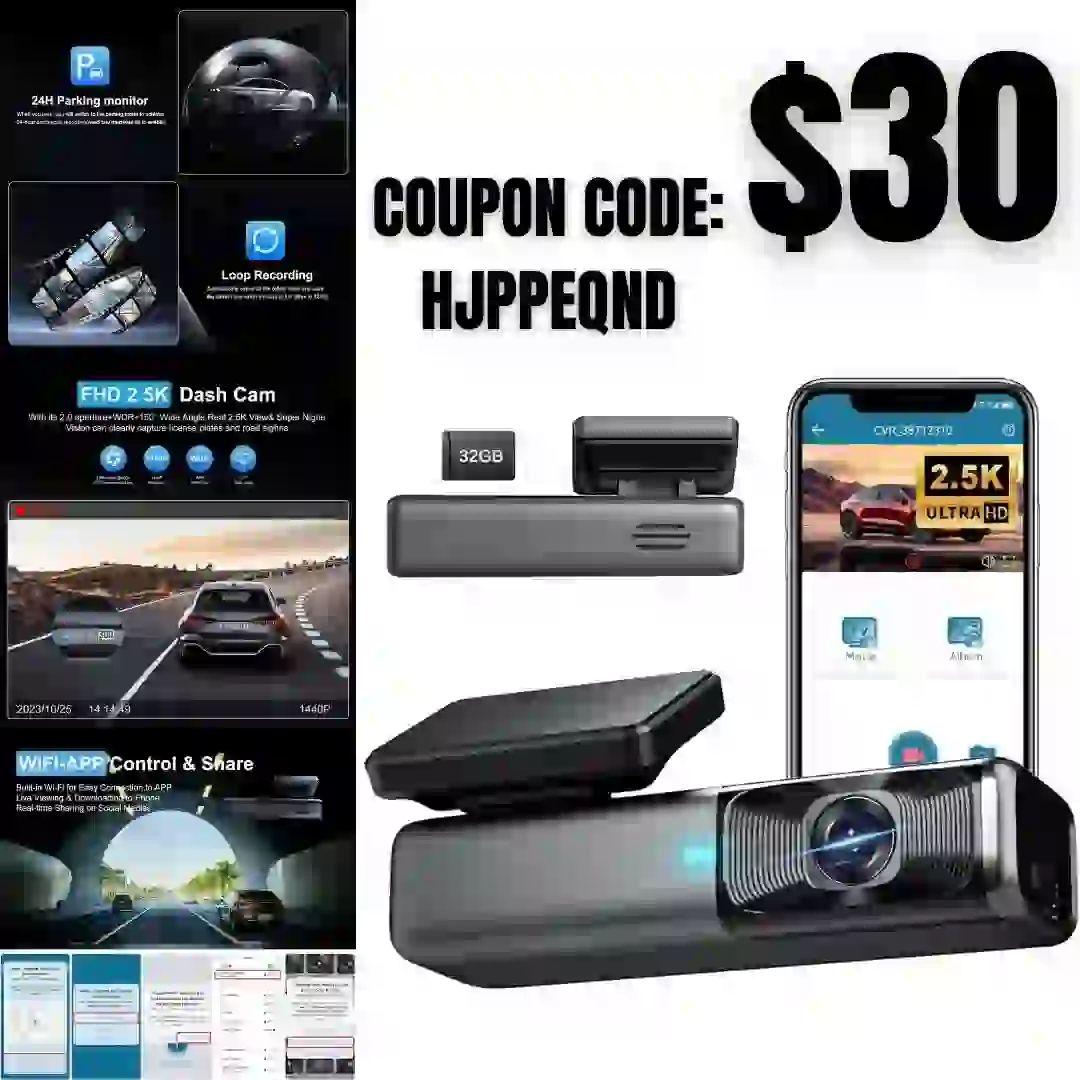 Dash Cam 2.5K 2.4G WiFi 1440P Car Camera, Front Dash Camera for Cars, Free 32G Card, G-Sensor