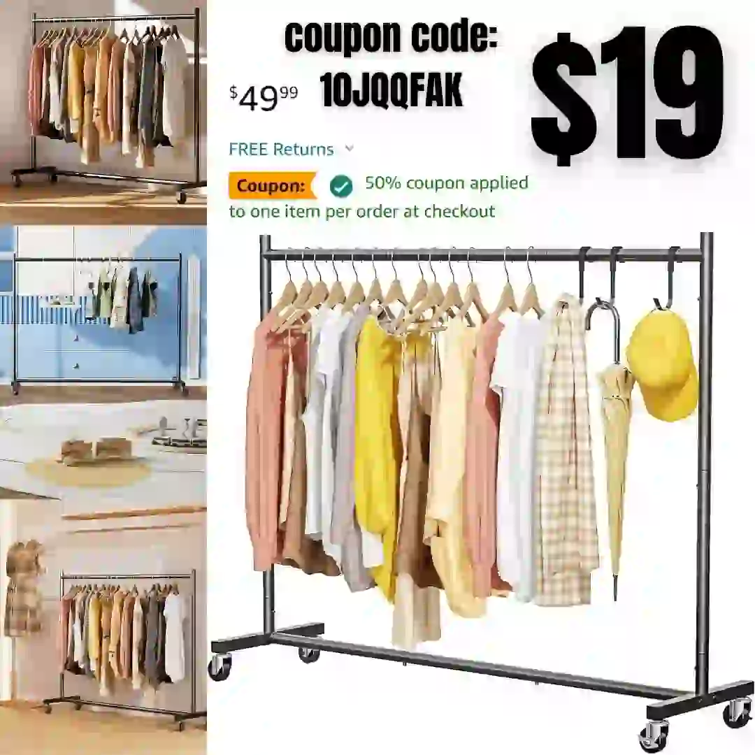 Dicasser Clothing Garment Rack Clothes Organizer on Wheels with10 Hook