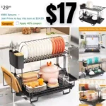 Dish Drying Rack, 2 Tier Dish Rack, Large Dish Racks for Kitchen Counter, Anti-Rust Multifunctional Dish Drainer with Cutlery