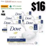 Dove Beauty Bar Original Moisturizing Bar Made With 14 Moisturizing Cream, Gentle for Soft Skin – 24 Count