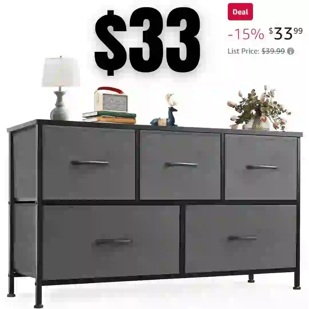 Dresser Storage with 5 Organizer Closet Chest Small Clothes Fabric Cabinet