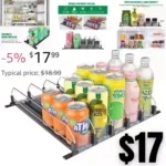 Drink Organizer for Fridge, 5 Rows Self-Pushing Soda Can Dispenser for Refrigerator with Pusher Glide