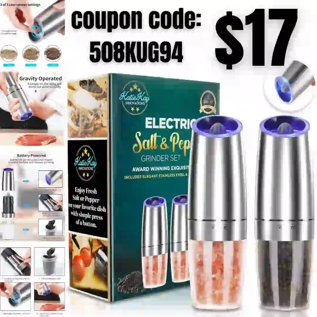 Electric Salt and Pepper Grinder set of 2, Automatic Salt and Pepper Mill Grinder, Adjustable Roughness, Battery Powered with Blue LED Light