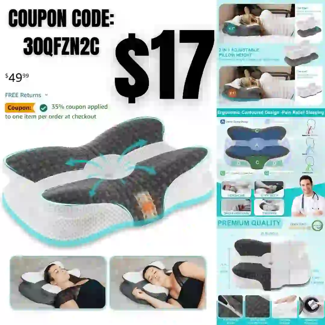 Elviros Cervical Pillow, Contour Memory Foam Pillow for Neck Pain Relief, Adjustable Orthopedic Contour Support Pillows for Sleeping