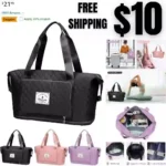 Expandable Gym Bag for Women, Foldable Weekender Bag with Wet Pocket, Overnight Bag